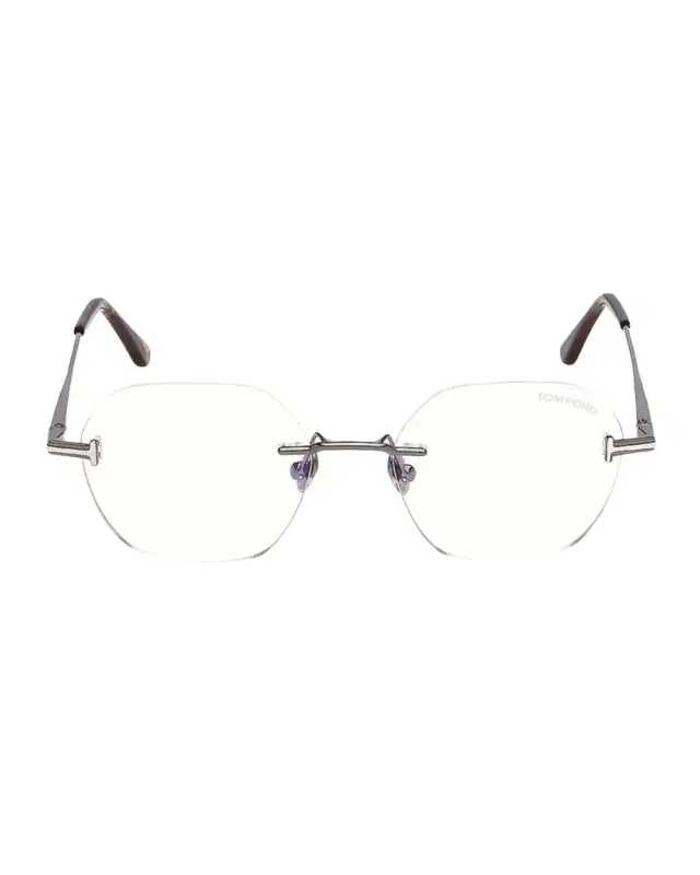 TOM FORD Men 's Rimless T-Logo Metal Round Eyeglasses