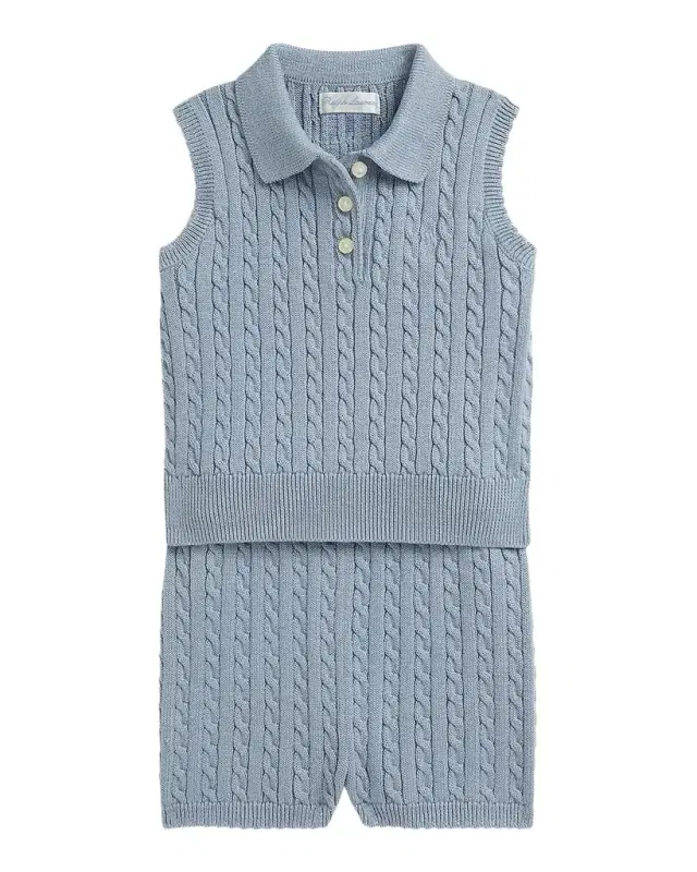 Kid 's Mini-Cable Cotton Polo Sweater & Shorts Set, Size 3M-24M