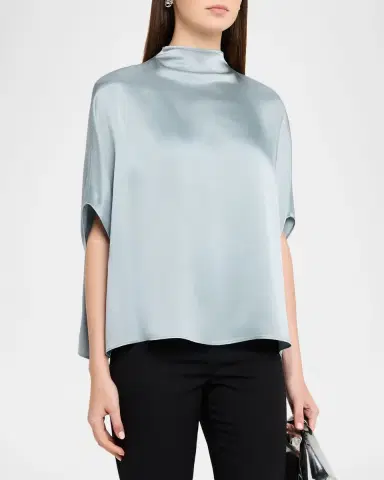 Lapointe Double-Face Satin Mock-Neck Blouse | Thumbnail 4