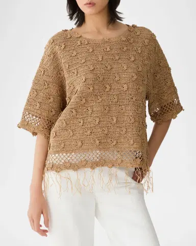 Lafayette 148 New York Floral Paper Ribbon Crochet Sweater | Thumbnail 4 Lafayette 148 New York Floral Paper Ribbon Crochet Sweater | Thumbnail 4