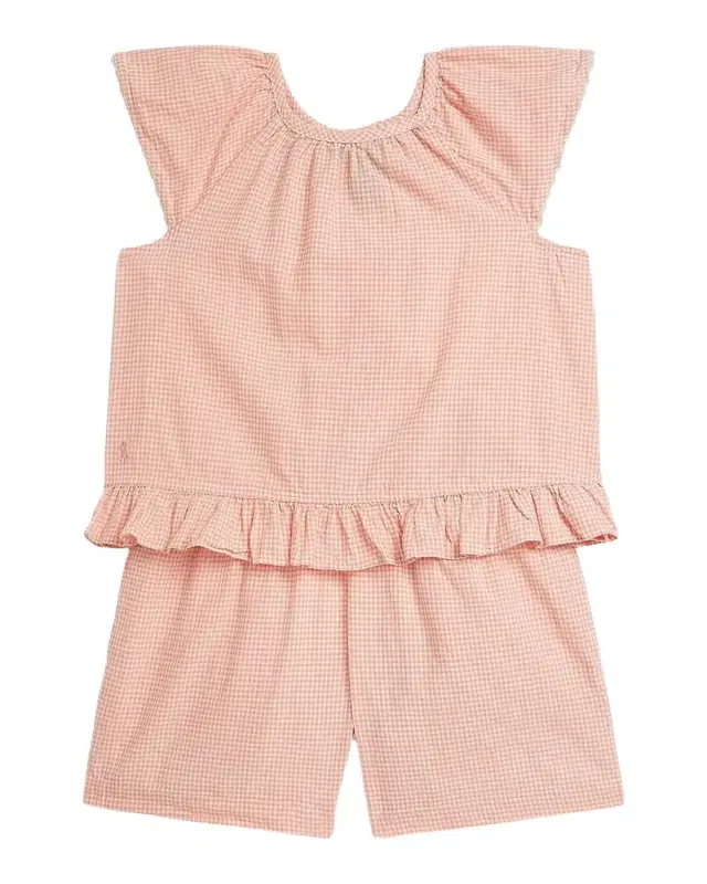 Girl 's Gingham Cotton Madras Top & Short Set, Size 2-X