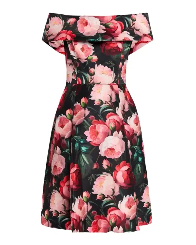 Rickie Freeman for Teri Jon Off-Shoulder Floral Mikado Dress