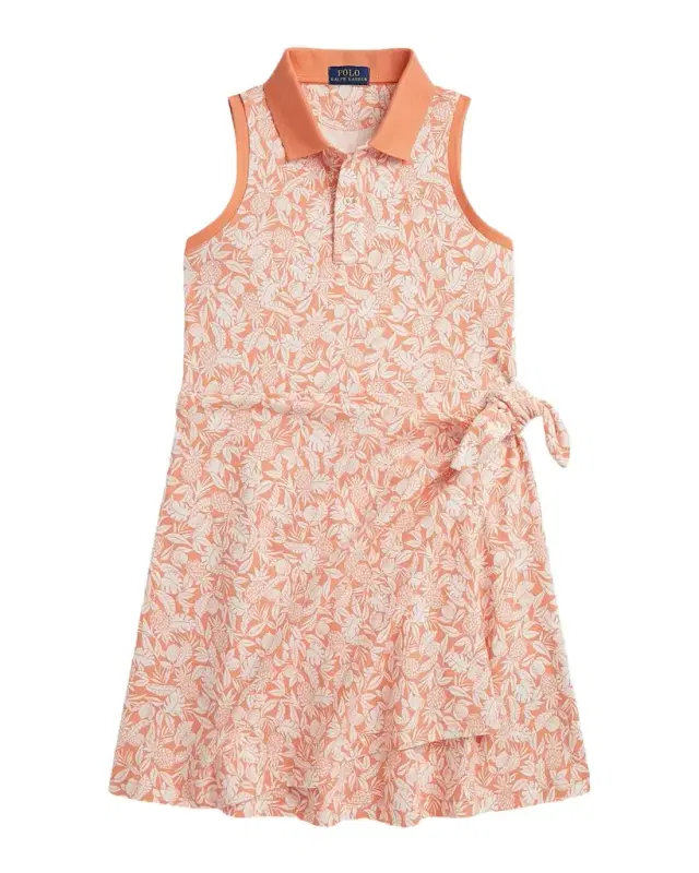 Girl 's Pineapple Faux-Wrap Mesh Polo Dress, Size S-XL