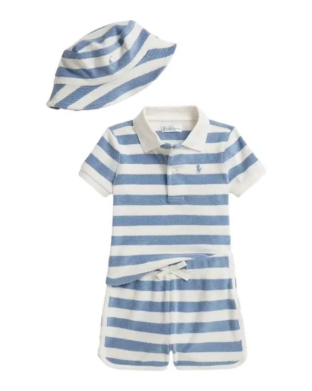 Boy 's Striped Terry Polo Shirt, Short & Hats, Size 3M-24M