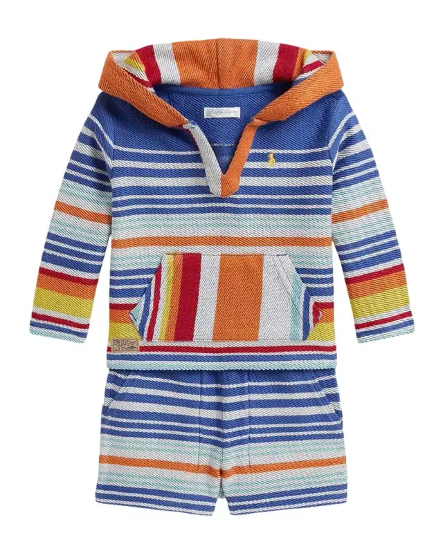 Boy 's Striped Cotton Terry Hoodie & Shorts Set, Size 3M-24M