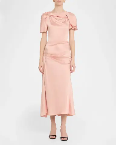 Victoria Beckham Draped Neck Satin Midi Dress | Thumbnail 2 Victoria Beckham Draped Neck Satin Midi Dress | Thumbnail 2