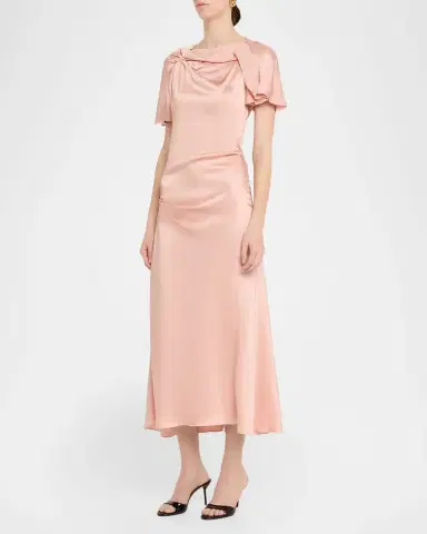 Victoria Beckham Draped Neck Satin Midi Dress | Thumbnail 4 Victoria Beckham Draped Neck Satin Midi Dress | Thumbnail 4