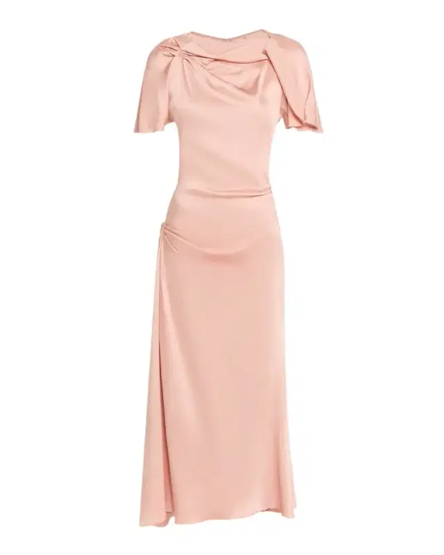 Draped Neck Satin Midi Dress