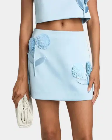 Self-Portrait Satin 3D Sequined Flower Mini Skirt | Thumbnail 4 Self-Portrait Satin 3D Sequined Flower Mini Skirt | Thumbnail 4