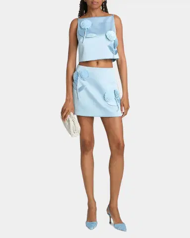 Self-Portrait Satin 3D Sequined Flower Top | Thumbnail 2 Self-Portrait Satin 3D Sequined Flower Top | Thumbnail 2