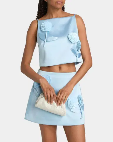 Self-Portrait Satin 3D Sequined Flower Top | Thumbnail 4 Self-Portrait Satin 3D Sequined Flower Top | Thumbnail 4