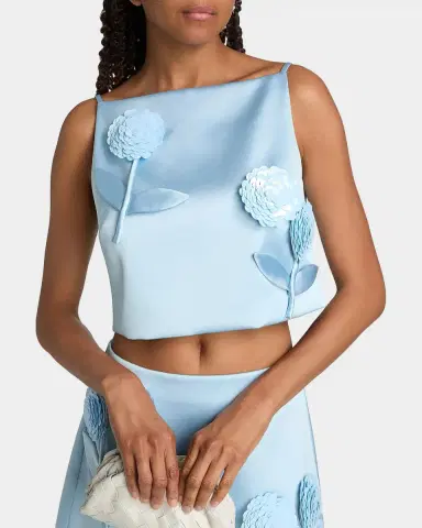 Self-Portrait Satin 3D Sequined Flower Top | Thumbnail 5 Self-Portrait Satin 3D Sequined Flower Top | Thumbnail 5