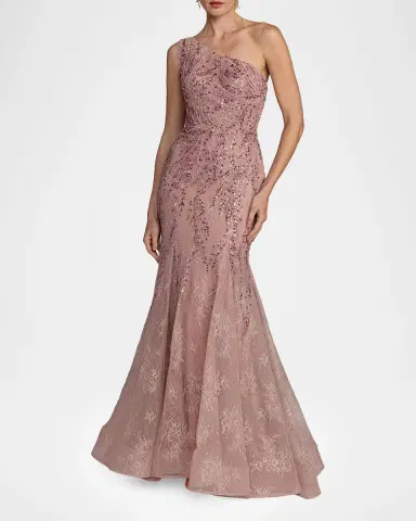 Mac Duggal One-Shoulder Beaded Lace Mermaid Gown | Thumbnail 2