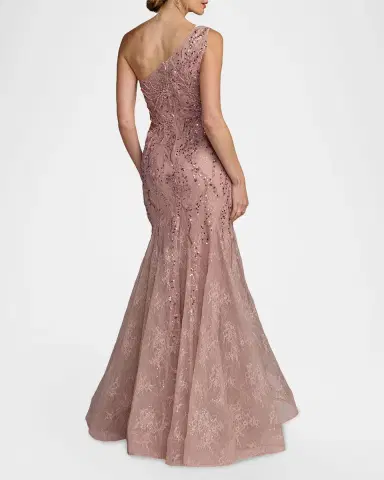 Mac Duggal One-Shoulder Beaded Lace Mermaid Gown | Thumbnail 3