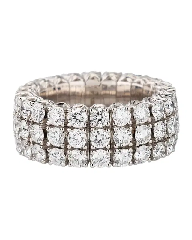 18K White Gold Xpandable 3-Row Diamond Ring, Size 6.5-12.25