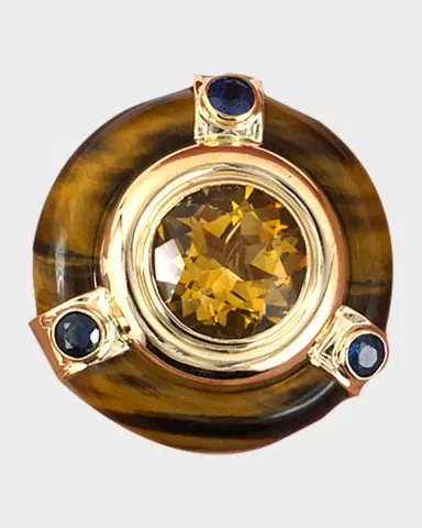 NM Estate Estate 14K Yellow Gold Tiger's Eye Clip Earrings with Citrine and Sapphires | Thumbnail 2
