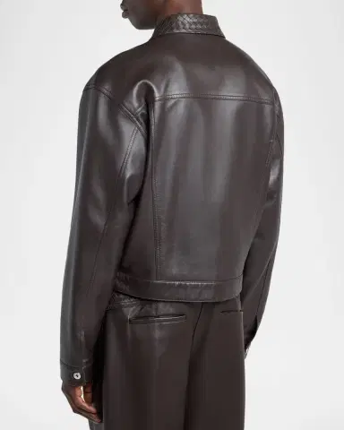 Bottega Veneta Men's Intrecciato-Collar Leather Jacket | Thumbnail 3 Bottega Veneta Men's Intrecciato-Collar Leather Jacket | Thumbnail 3