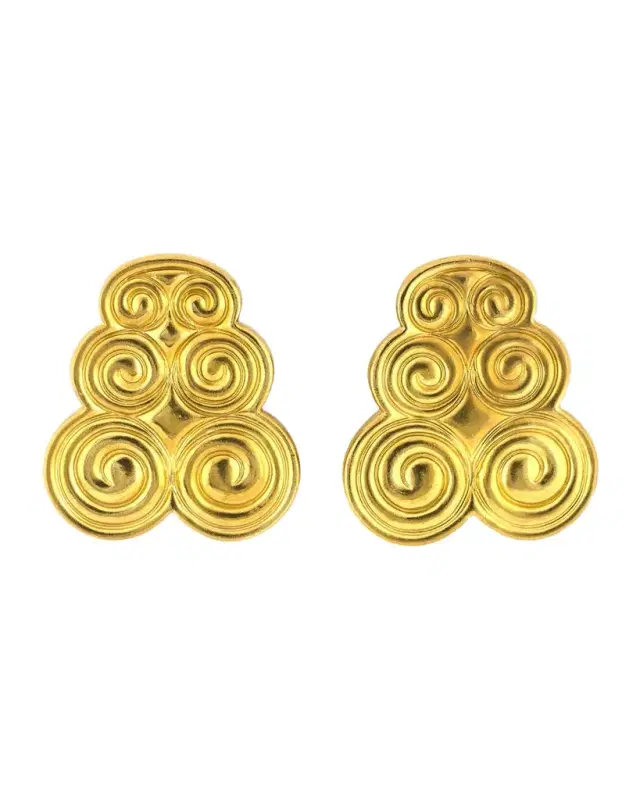 Estate Lalaounis 18K Yellow Gold Greek Spiral Swirl Earrings