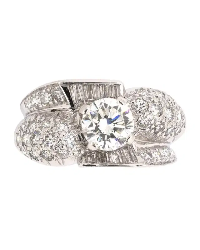 Estate Platinum Diamond Princess Cocktail Ring, Size 6.25