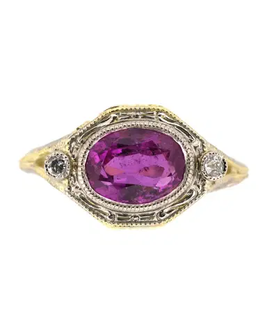 NM Estate Estate 14K Yellow Gold Diamond and Pink Sapphire Edwardian Ring, Size 6.25 | Thumbnail 2 NM Estate Estate 14K Yellow Gold Diamond and Pink Sapphire Edwardian Ring, Size 6.25 | Thumbnail 2
