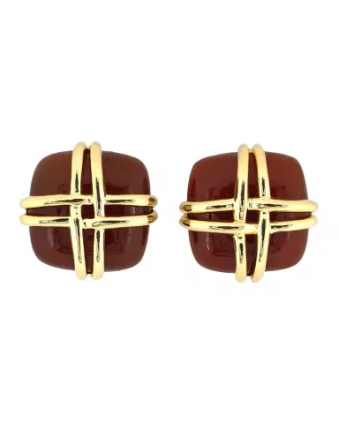 NM Estate Estate Valentin Magro 18K Yellow Gold Carnelian Cushion Clip Earrings | Thumbnail 1