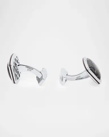Tateossian Men's Turritella Agate and Sterling Silver Rectangle Cufflinks | Thumbnail 3