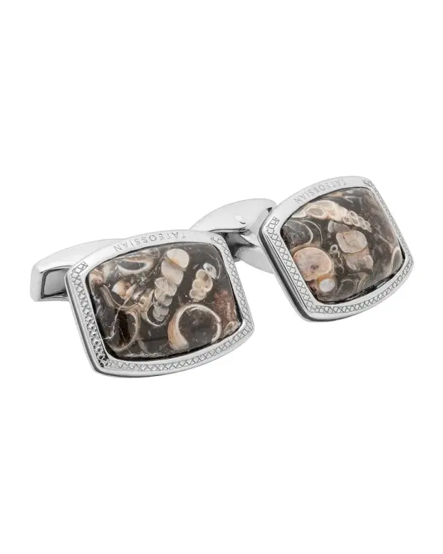 Men's Turritella Agate and Sterling Silver Rectangle Cufflinks