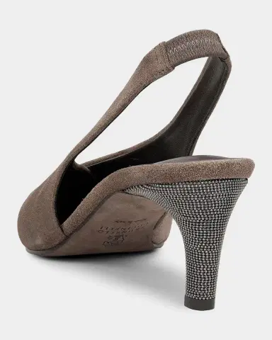 Brunello Cucinelli Suede Snip-Toe Slingback Pumps | Thumbnail 2