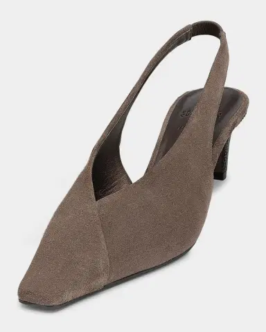 Brunello Cucinelli Suede Snip-Toe Slingback Pumps | Thumbnail 5