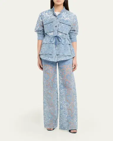 Veronica Beard Taylor Sheer Floral Wide-Leg Jeans | Thumbnail 2 Veronica Beard Taylor Sheer Floral Wide-Leg Jeans | Thumbnail 2