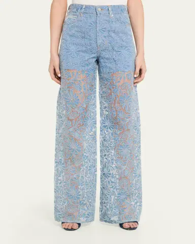 Veronica Beard Taylor Sheer Floral Wide-Leg Jeans | Thumbnail 4 Veronica Beard Taylor Sheer Floral Wide-Leg Jeans | Thumbnail 4