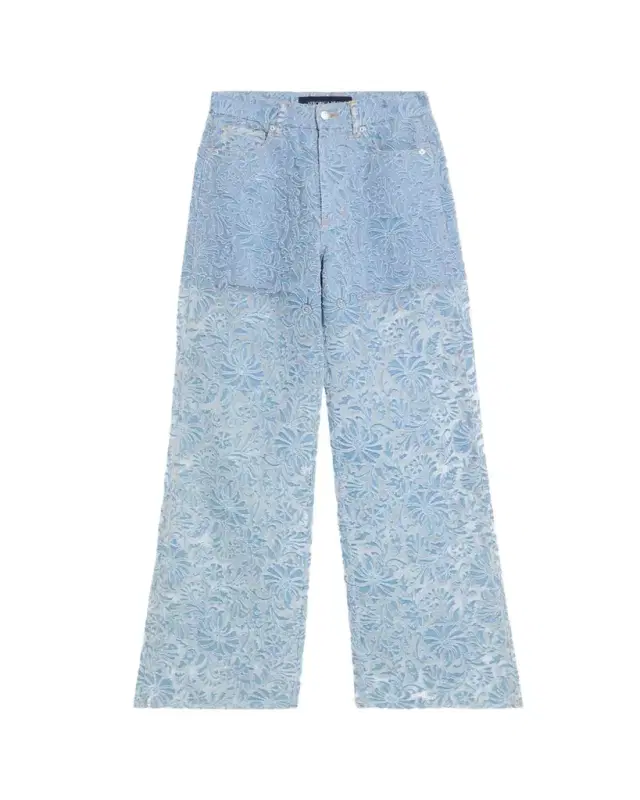 Veronica Beard Taylor Sheer Floral Wide-Leg Jeans