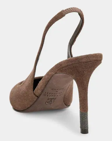 Brunello Cucinelli 100mm Suede Monili-Heel Slingback Pumps | Thumbnail 2 Brunello Cucinelli 100mm Suede Monili-Heel Slingback Pumps | Thumbnail 2