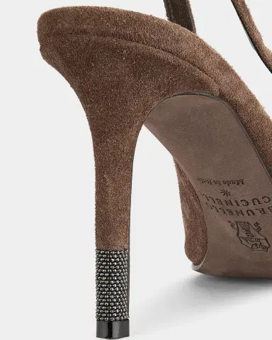 Brunello Cucinelli 100mm Suede Monili-Heel Slingback Pumps | Thumbnail 3 Brunello Cucinelli 100mm Suede Monili-Heel Slingback Pumps | Thumbnail 3