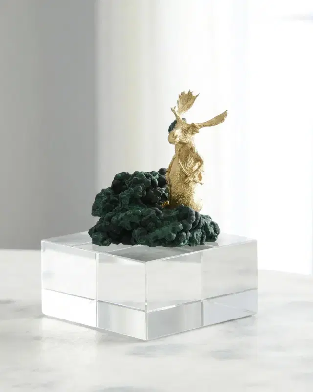 John-Richard Collection Brass Moose Sculpture on Crystal, Large