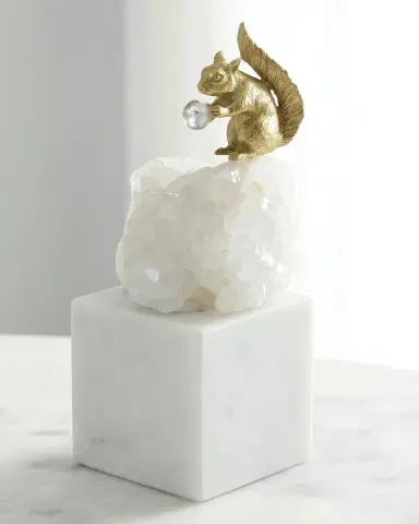 John-Richard Collection Brass Squirrel and Quartz Sculpture, Small | Thumbnail 1