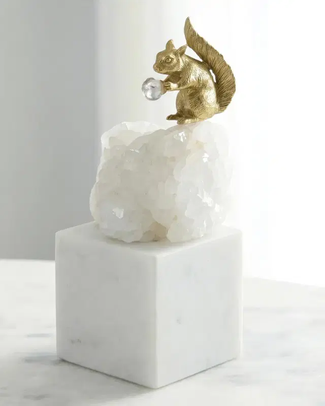 John-Richard Collection Brass Squirrel and Quartz Sculpture, Small