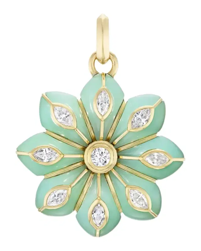 18K Chrysoprase Bloom Inlay Pendant
