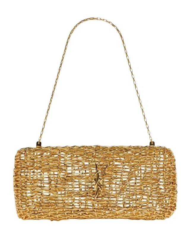 Saint Laurent Tresse Woven Brass Clutch Bag