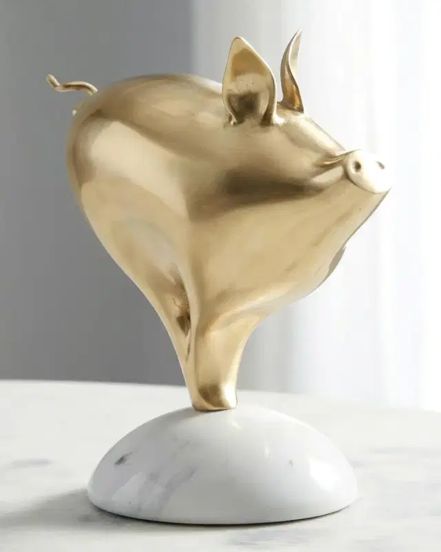 John-Richard Collection Brass Pig Sculpture on Marble