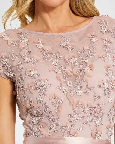 Mac Duggal Petite Floral Applique Cap-Sleeve A-Line Gown | Thumbnail 4