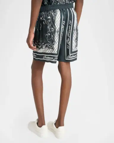 Balmain Men 's Viscose Foulard-Print Relaxed Pull-On Shorts | Thumbnail 3 Balmain Men 's Viscose Foulard-Print Relaxed Pull-On Shorts | Thumbnail 3