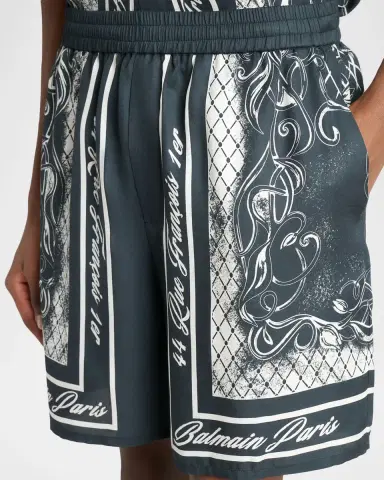Balmain Men 's Viscose Foulard-Print Relaxed Pull-On Shorts | Thumbnail 5 Balmain Men 's Viscose Foulard-Print Relaxed Pull-On Shorts | Thumbnail 5