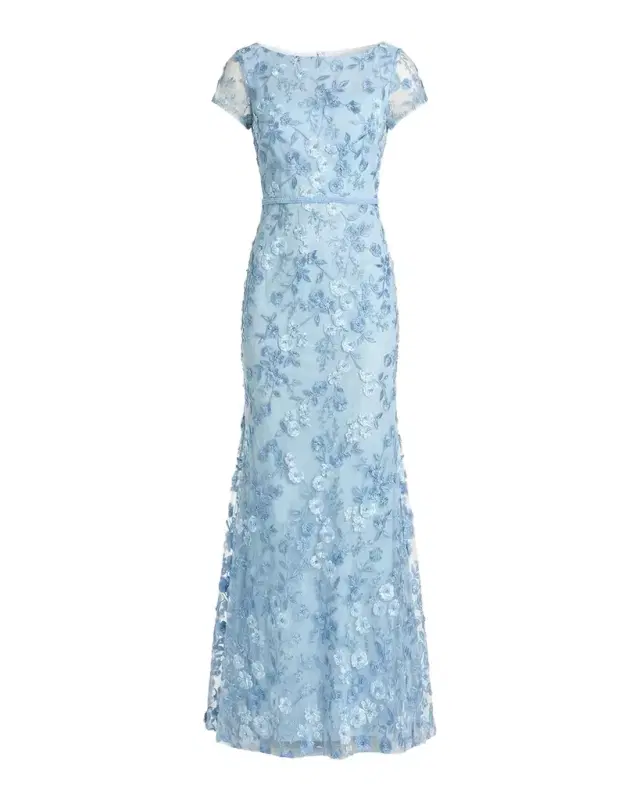 Mac Duggal Petite Floral-Embroidered Trumpet Gown