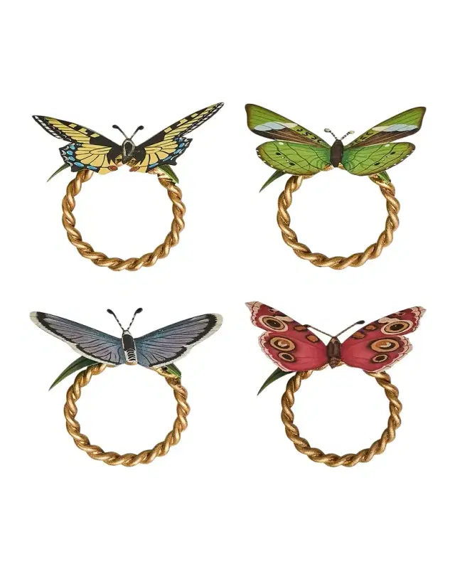 Juliska Meadow Walk Assorted Butterfly Napkin Rings, Set of 4