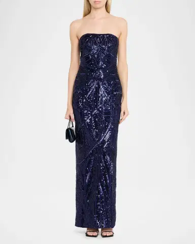 PAMELLA ROLAND Strapless Beaded Tulle Column Gown | Thumbnail 2