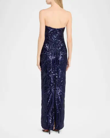 PAMELLA ROLAND Strapless Beaded Tulle Column Gown | Thumbnail 3
