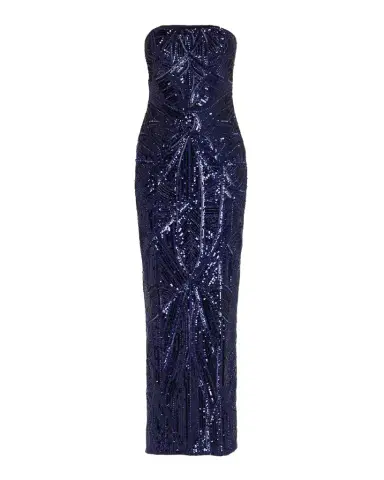 PAMELLA ROLAND Strapless Beaded Tulle Column Gown | Thumbnail 1