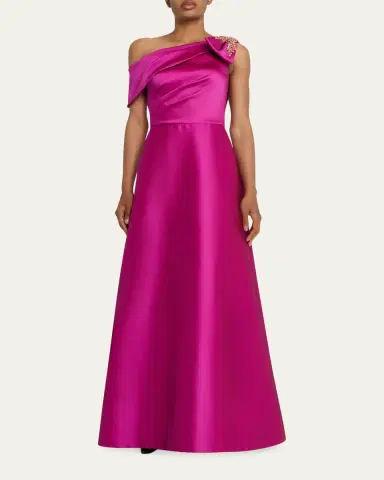 Rickie Freeman for Teri Jon Draped One-Shoulder Bow Gown | Thumbnail 2 Rickie Freeman for Teri Jon Draped One-Shoulder Bow Gown | Thumbnail 2