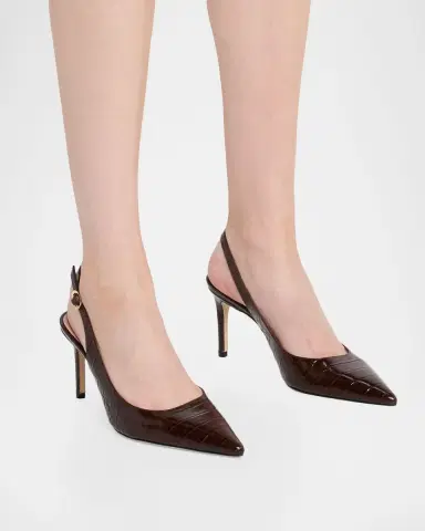 Stuart Weitzman 75mm Stuart Power Croc-Embossed Leather Slingback Pumps | Thumbnail 2